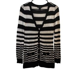 White House Black Market WHBM Women's Sweater Cardigan Small Snap Button Striped